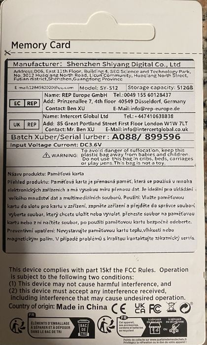 Cartão de memória 512Gb