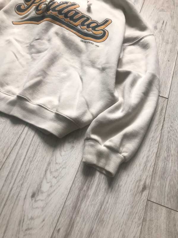 biała bluza z kapturem hoodie vintage pull&bear damska męska unisex