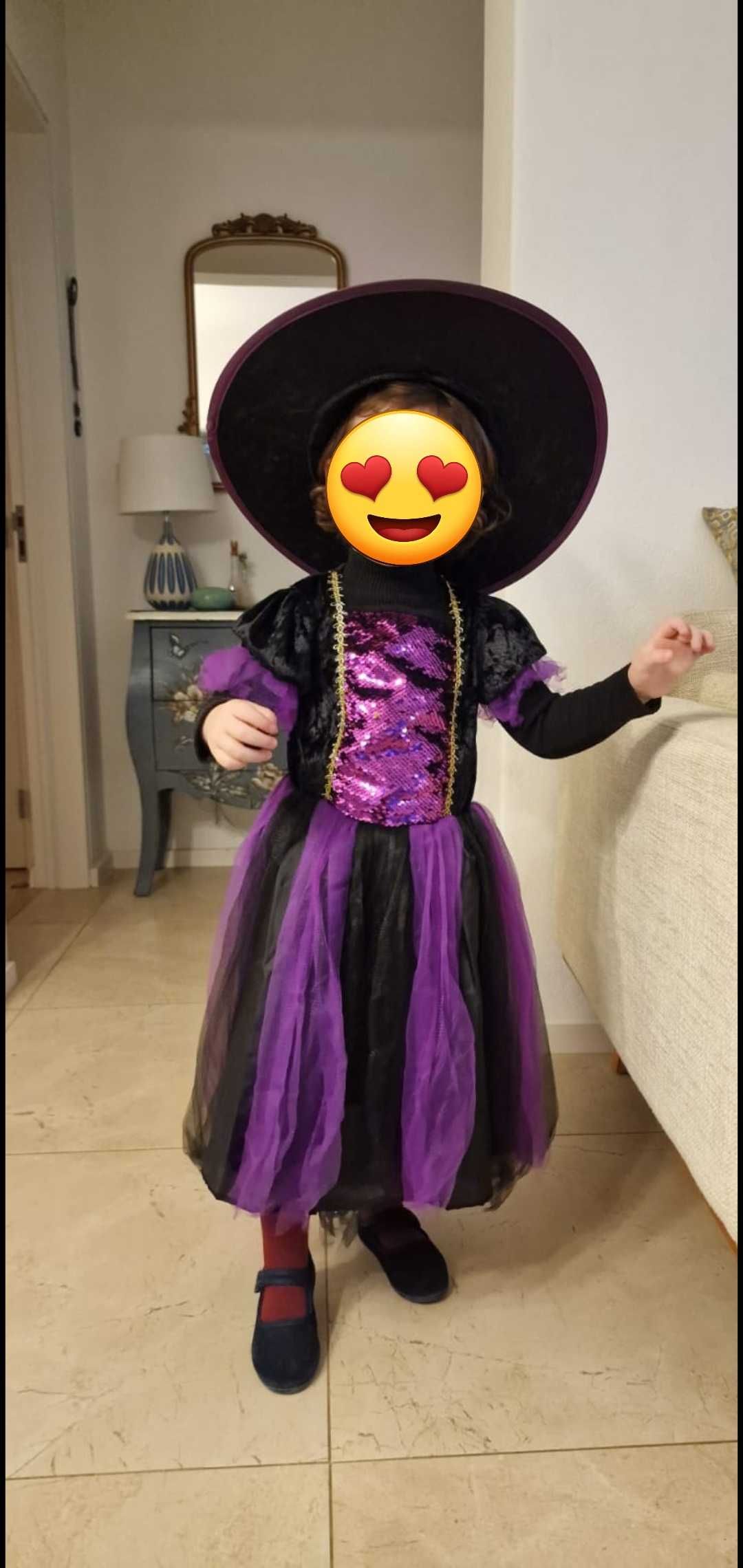 Fato Disfarce bruxa menina com chapéu Carnaval / Halloween