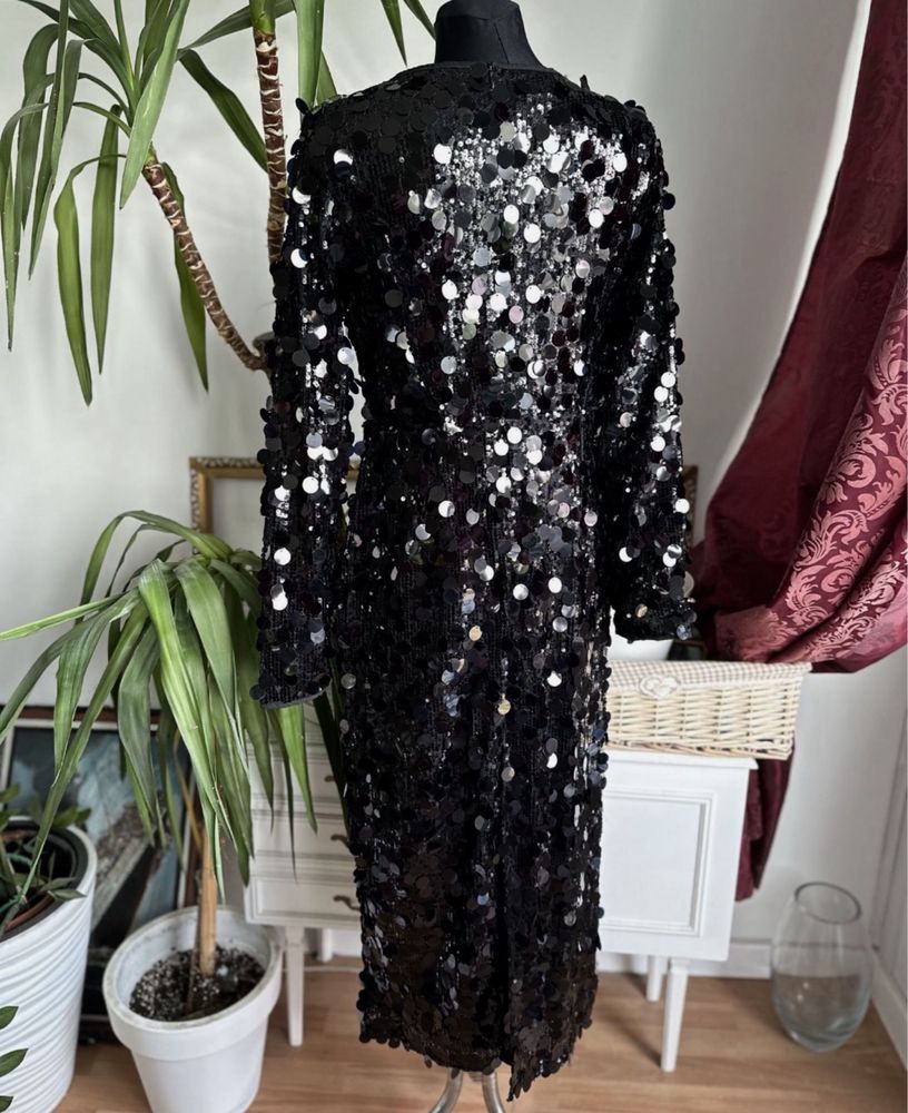 Boohoo cekinowa sukienka midaxi midi L 40 42 xl czarna