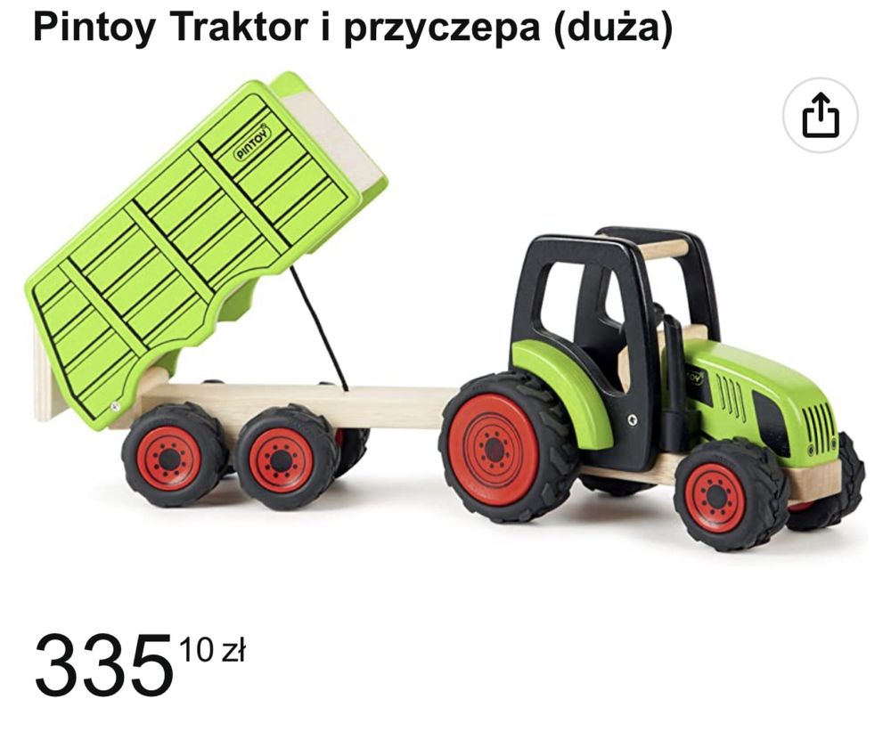 Pintoy traktor drewniany z przyczepą