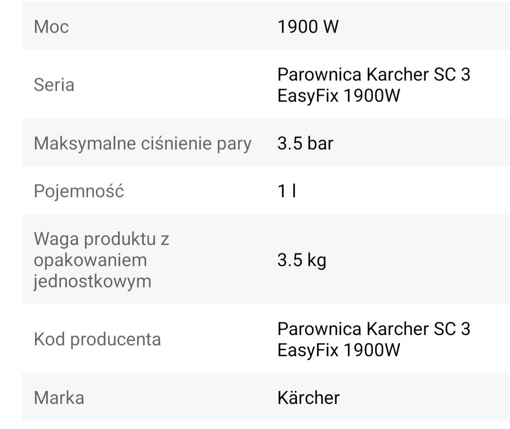 Parownica Karcher SC 3
EasyFix 1900W