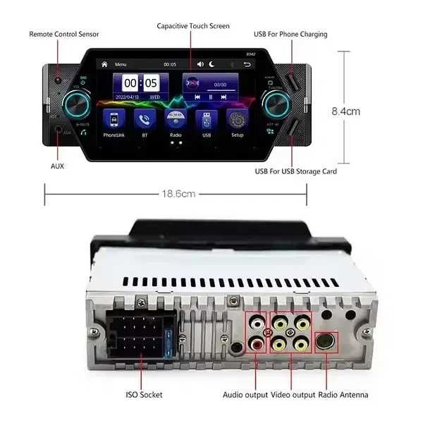 Автомагнітола 1din 5'' pa 455u вхід під камеру