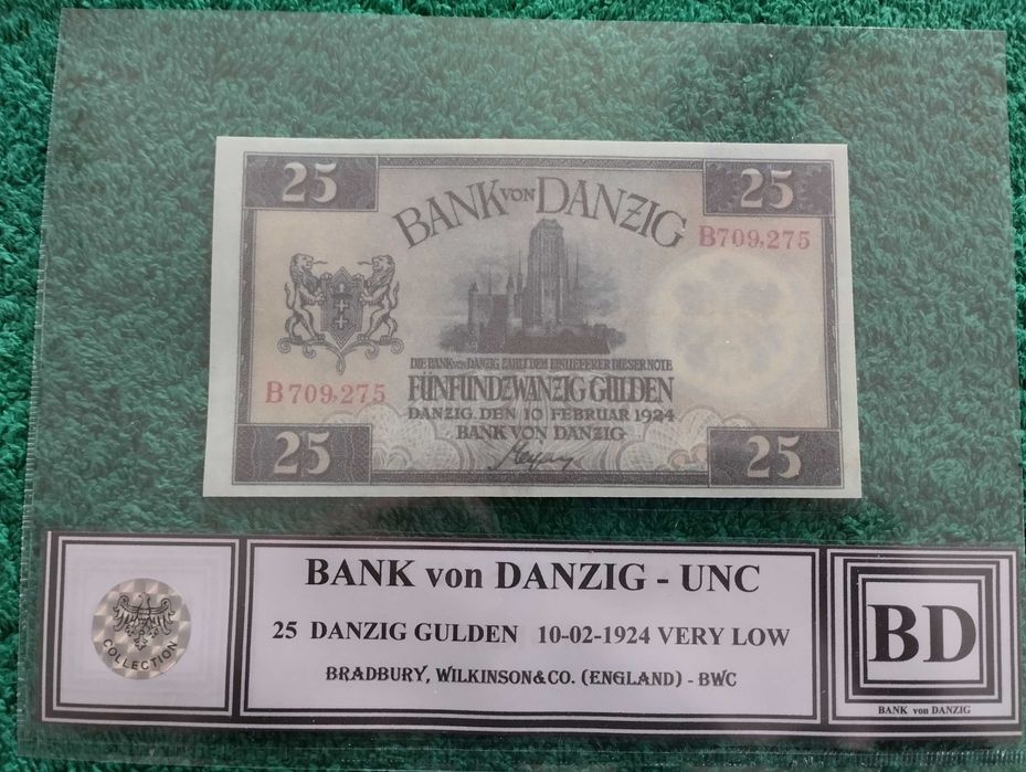 WOLNE MIASTO GDAŃSK 25 gulden 1924 UNC  seria B - BANK von DANZIG