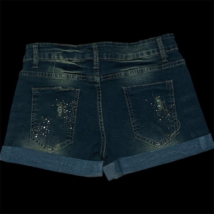 Джинсові міні шорти зі стразами