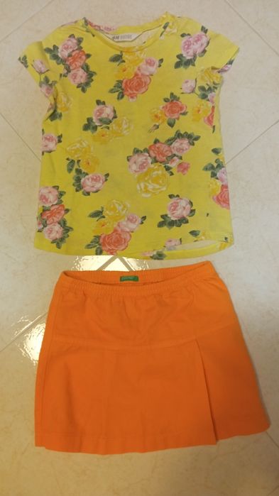 Conjunto saia Benetton e tshirt H&M. Menina 5-6 anos