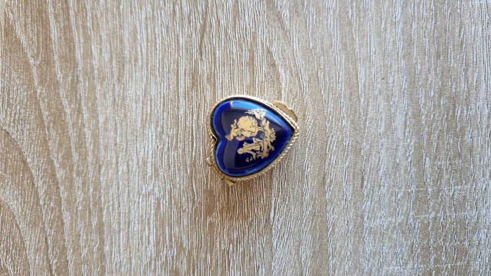 Caixinha Coração Decorativa com ESMALTE Azul e Relevo Metálico