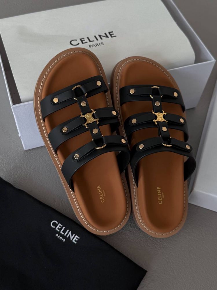 Босоножки / шльопанці CELINE Tippi Leather Slide Sandals Black