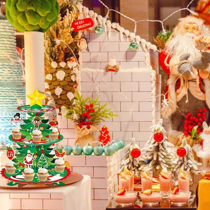 Świąteczny Stojak na Babeczki 3-poziomowy Tekturowy na Boże Narodzenie