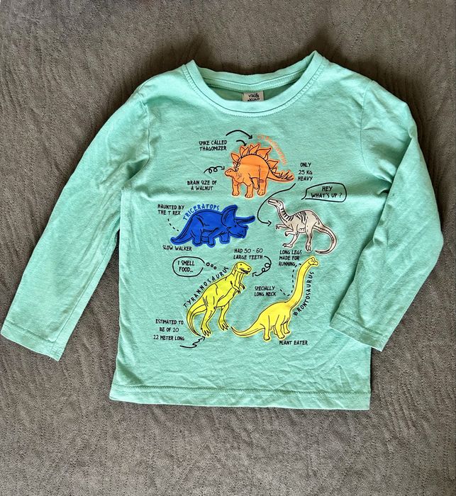 Zielona koszulka dino dinozaury triceratops t-rex diplodok mietowa
