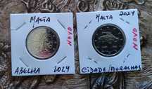 29924#Malta moeda de 2 euros 2024 UNC Abelha e muralhas cidades