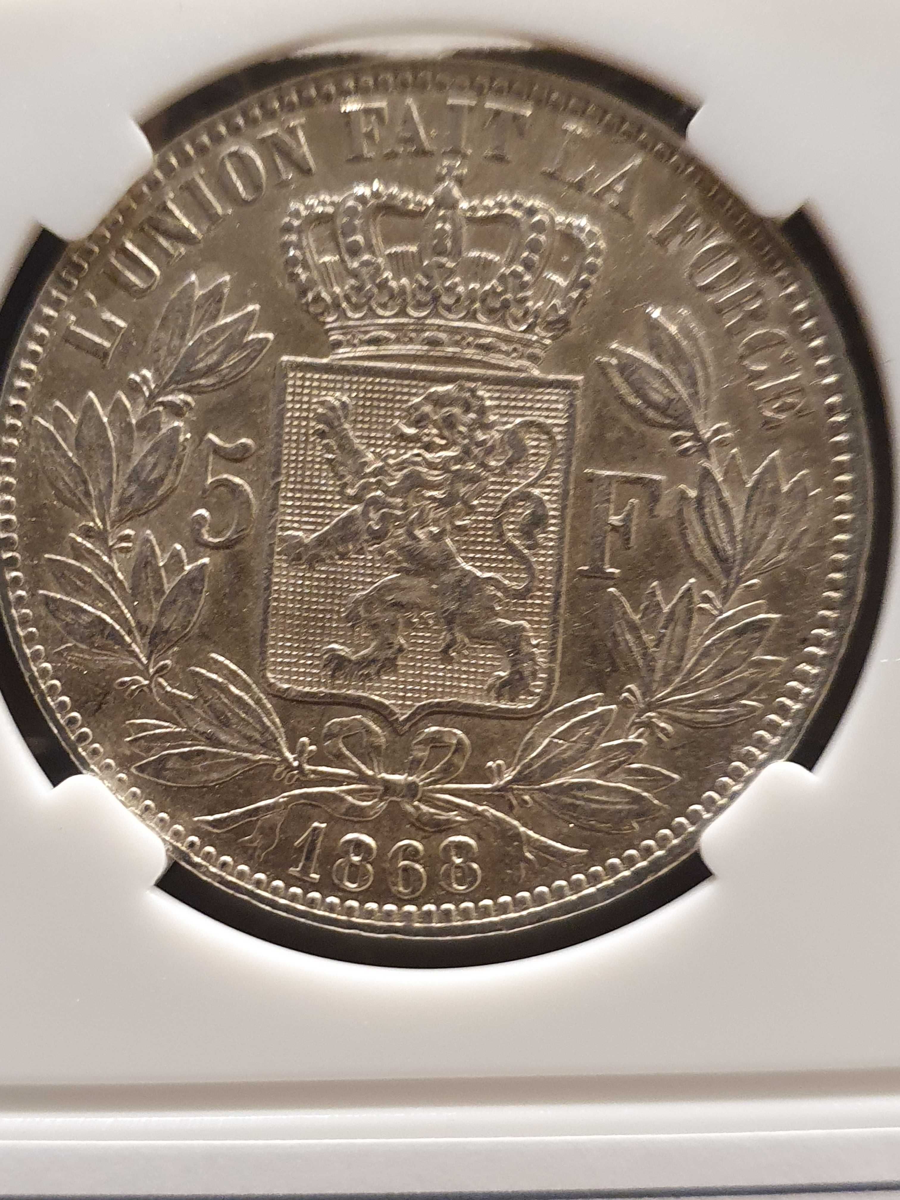 5 Franków Belgia 1868 Stan !!!