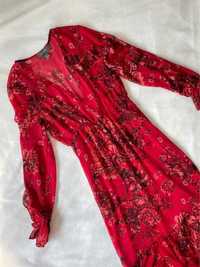 Czerwona sukienka maxi w kwiaty przewiewna idealna na strój S 36 8
