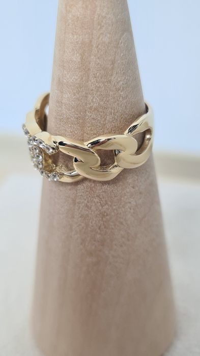 Nowy złoty pierścionek typu Chanel obrączka pancerka cyrkonie p 585