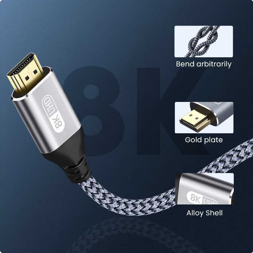 Кабель HDMI v2.1 8K 1/2/3 метра Grey Ultra High Speed HDR