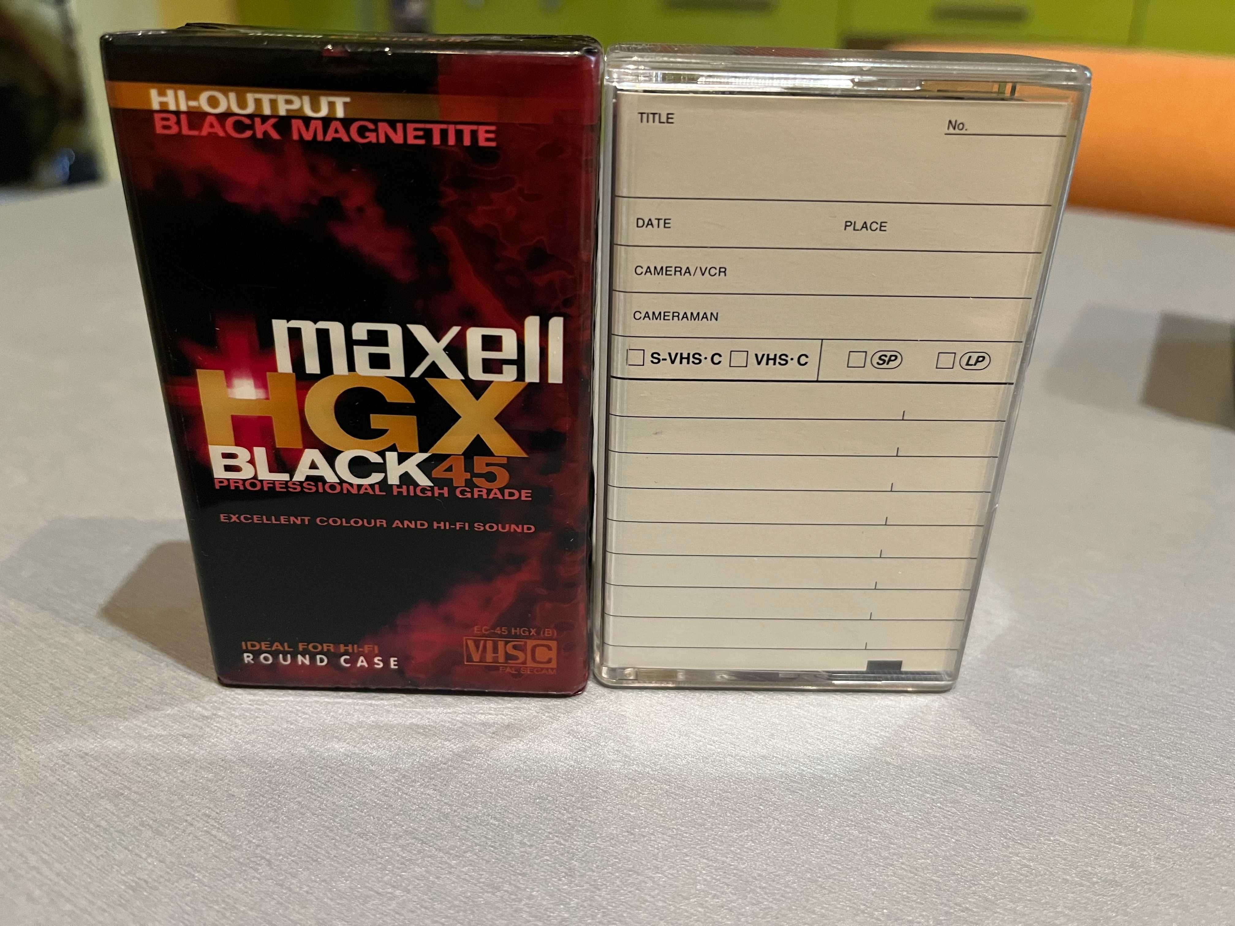 Dwie kasety kaseta Maxell HGX Black 45 do kamery VHS VHSC NOWE