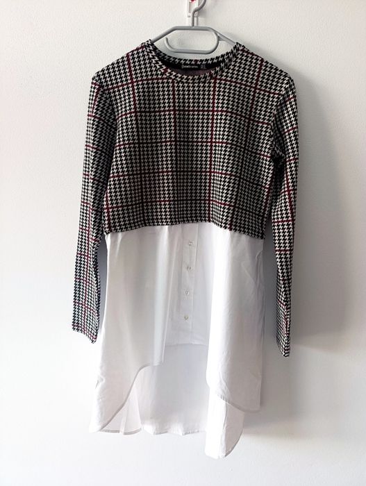 Bluzka damska, długi rękaw, krata, koszula, mix stylu, Stradivarius