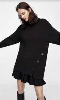 Подовжений вільний жіночий чорний светр кофта з високим горлом ZARA