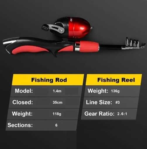 спиннинг с катушкой, телескопическая удочка Fishing Rod + Fishing Reel