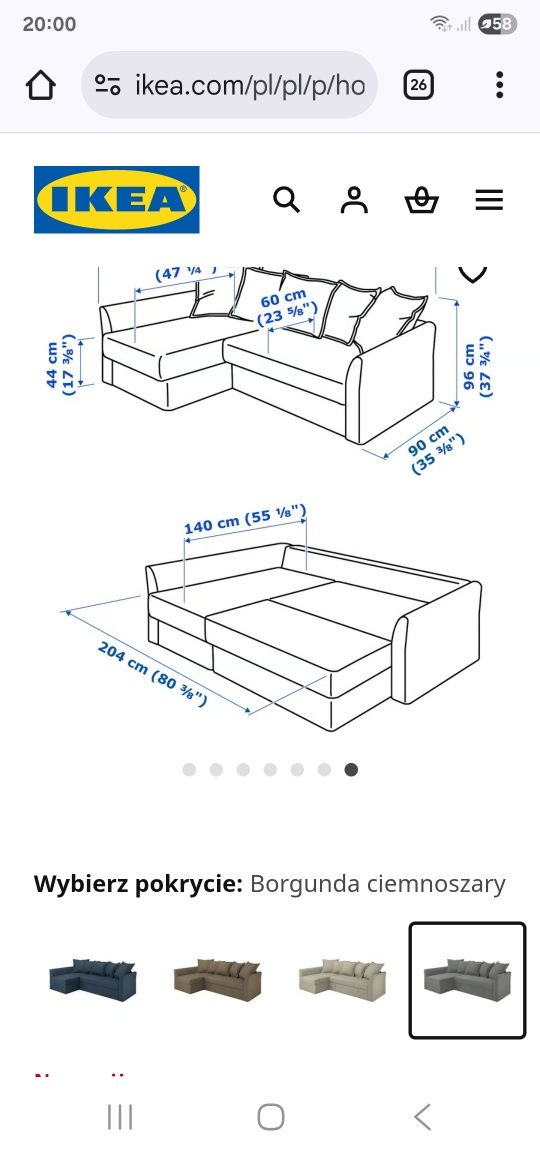 Sofa narozna  HOLMSUND z funkcja spania
Narożnik z funkcją spania, Bor
