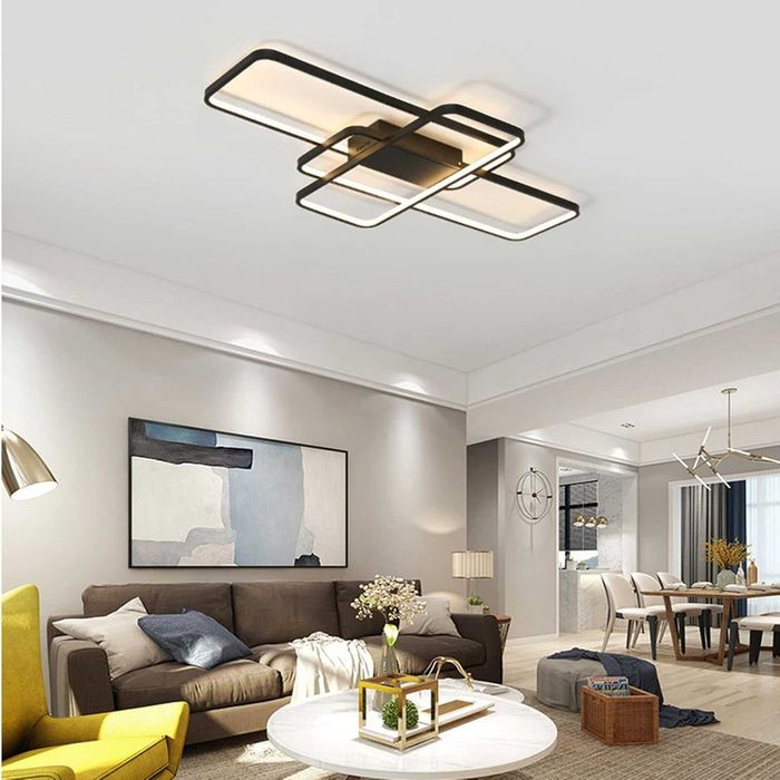 Lampa Sufitowa LED 3 Ramy Ściemniana Pilot Nocna Czarna Nowoczesna