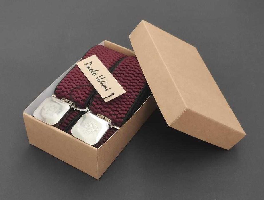 Подтяжки широкие мужские бордовые Paolo Udini / підтяжки бордові