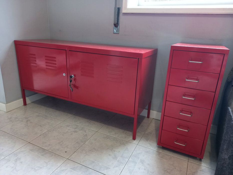 Movel ikea ps vermelho + modulo vermelho com gavetas