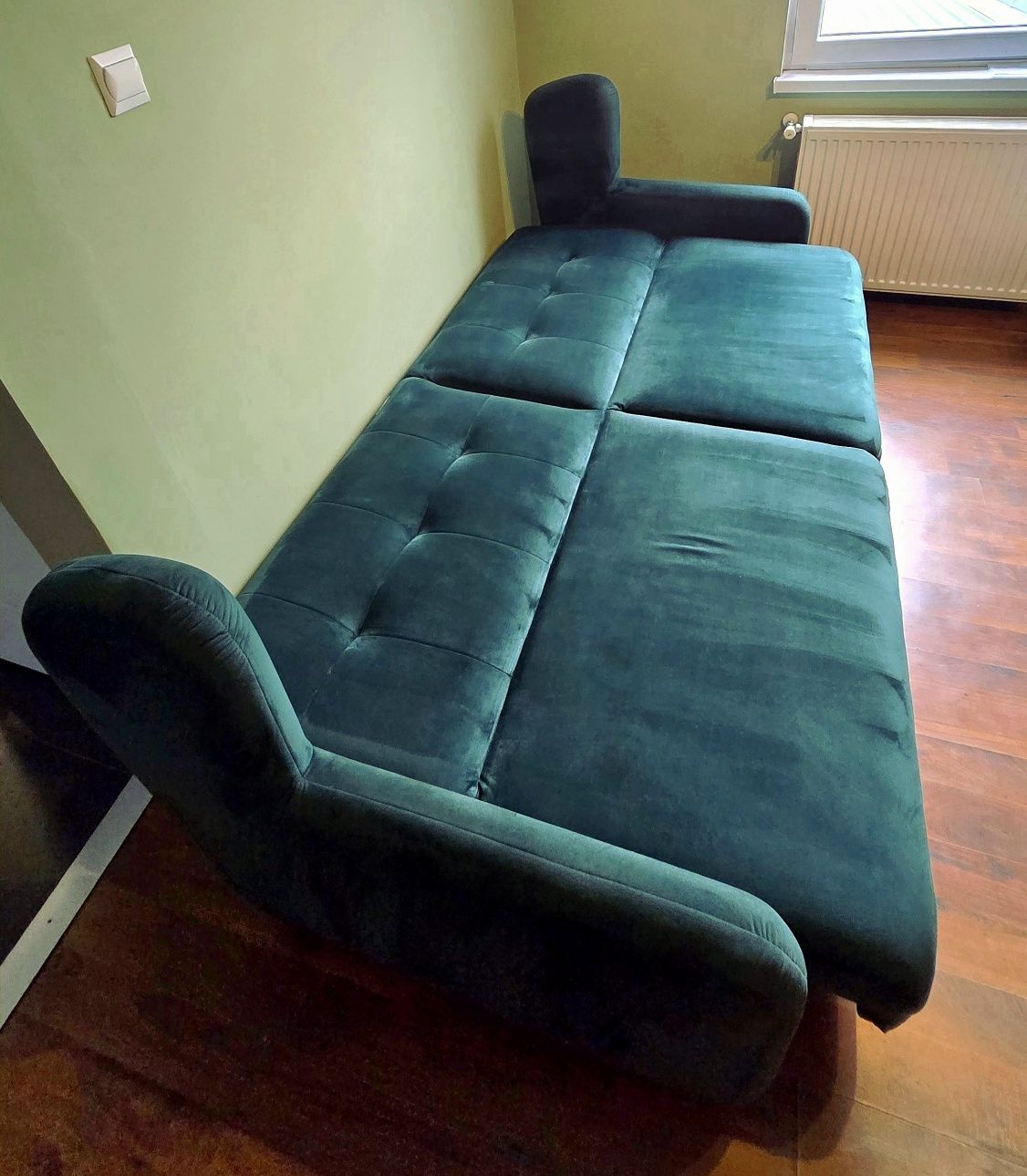 Sofa 3-osobowa z funkcją spania – welur butelkowa zieleń