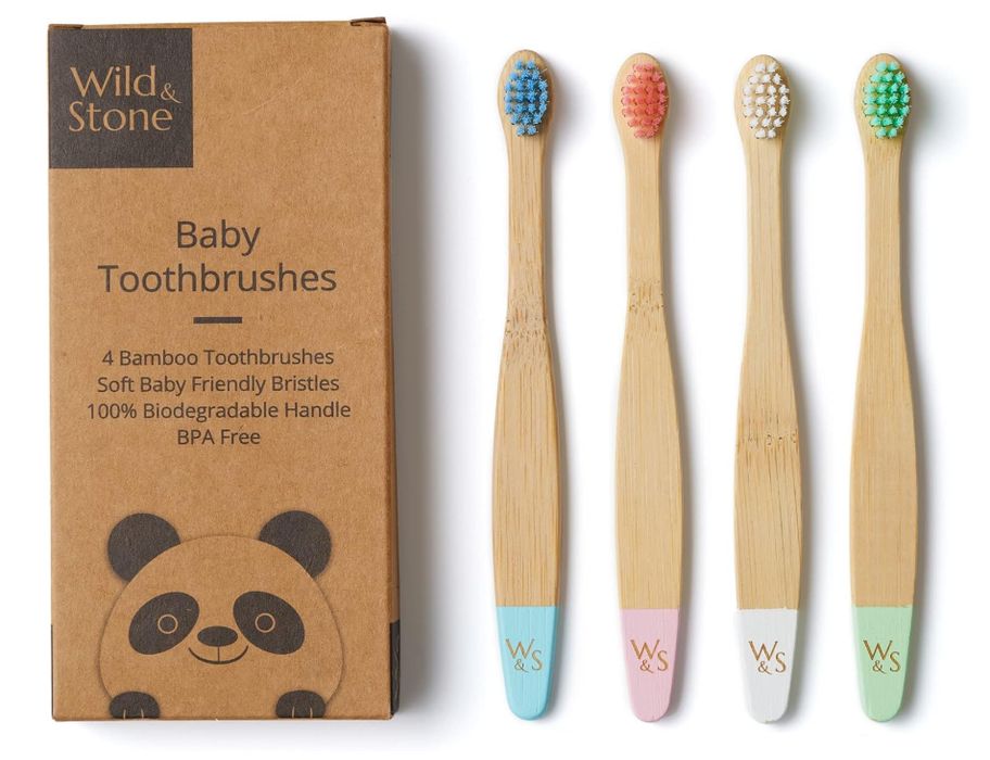 Zestaw 4szt ECO bambusowych szczoteczk dla dzieci niemowląt WILD STONE