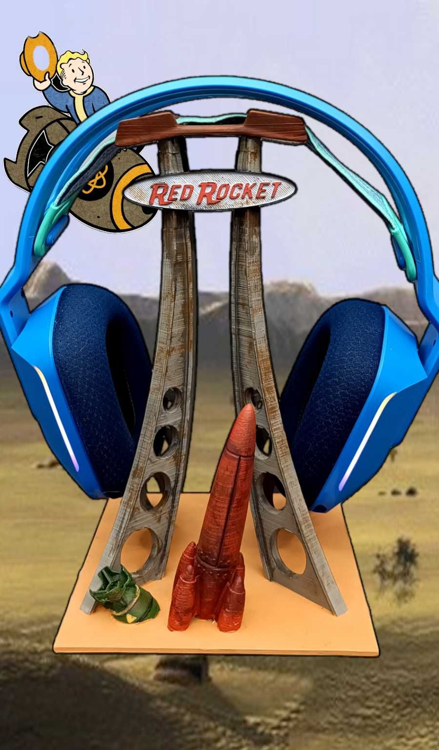 Stojak na słuchawki, kolekcjonerski Fallout, red rocket + gratis