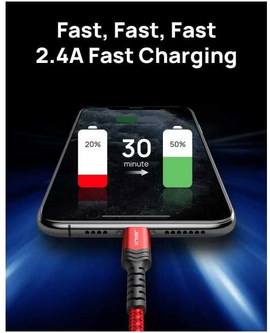 Kabel USB-A/Lightnin 1.8m w oplocie JSAUX czerwony