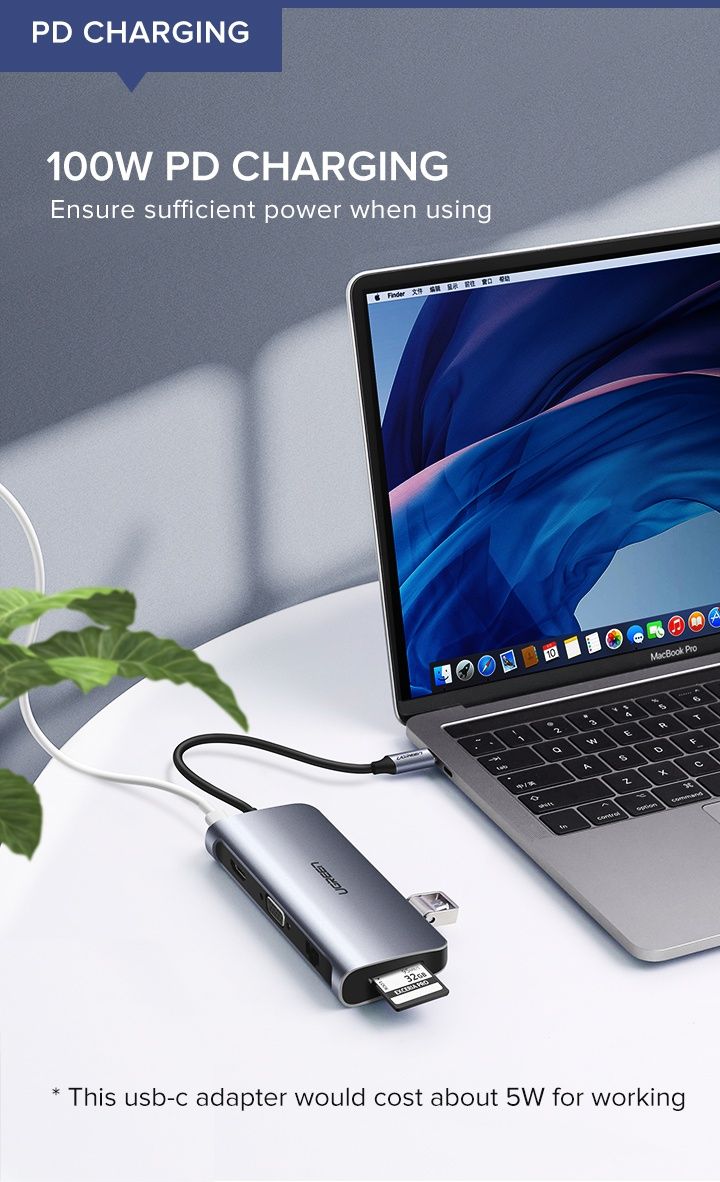 Мультипортовий адаптер UGREEN 9-in-1 HDMI Ethernet USB-C Hub (40873)
