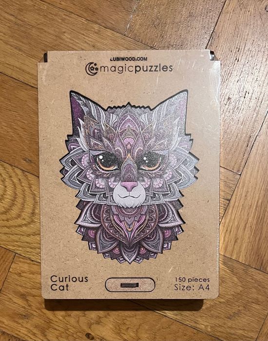 drewniana układanka w kształcie kota