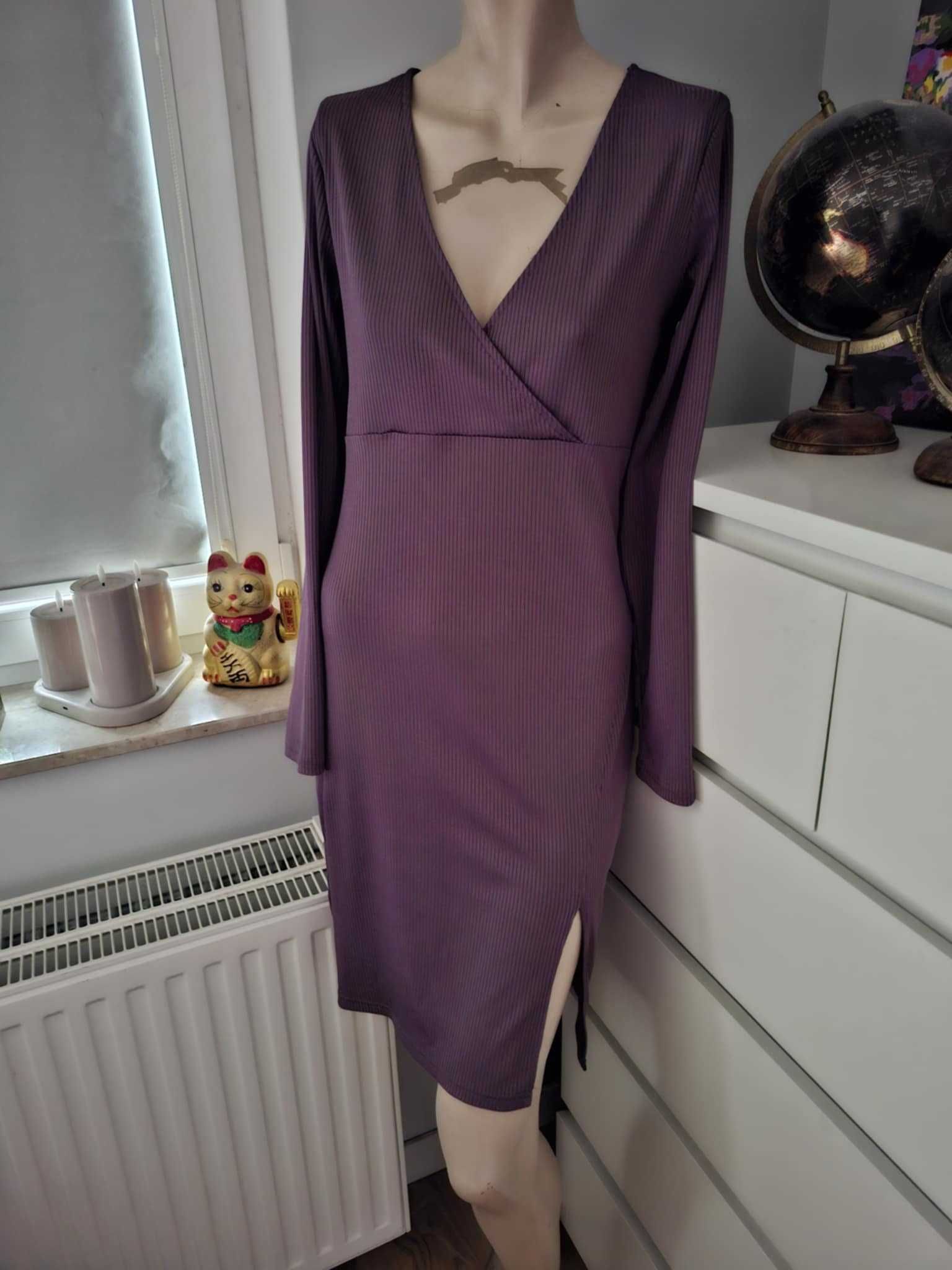 XL 42 H&M fioletowa sukienka z rozcięciem z rozporkiem imprezowa retro