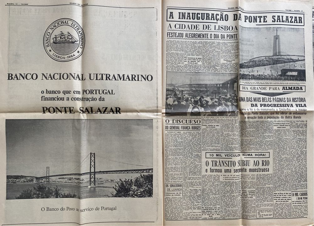 Jornal Diário notícias inauguração Ponte Salazar + Bilhete