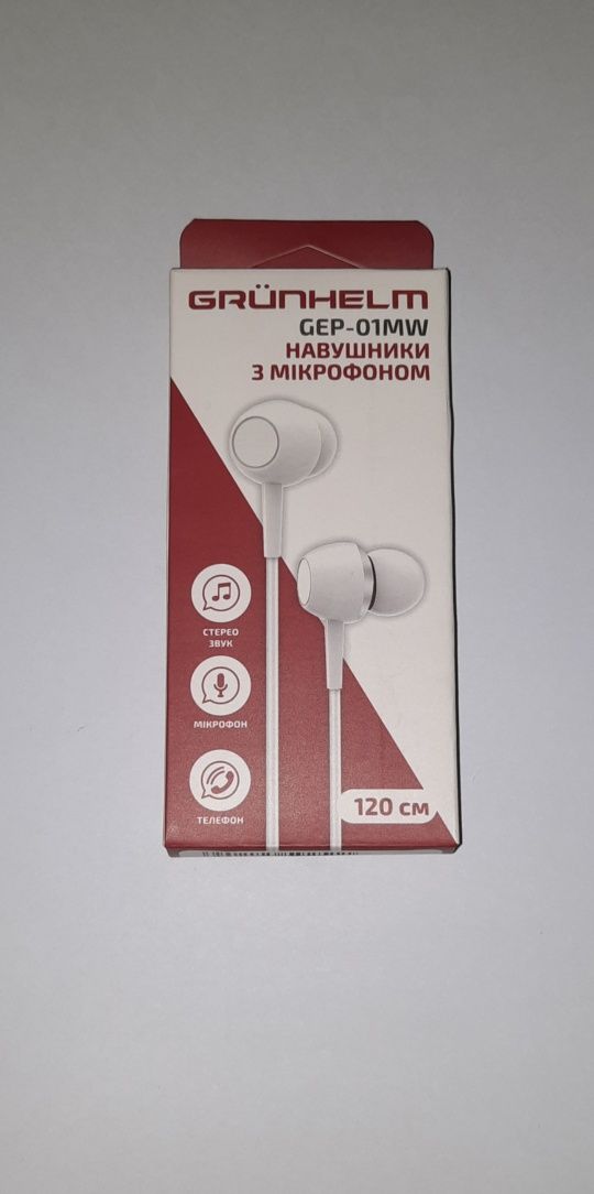 Продам навушники вкладиші дротові Grünhelm Gep-01MW White