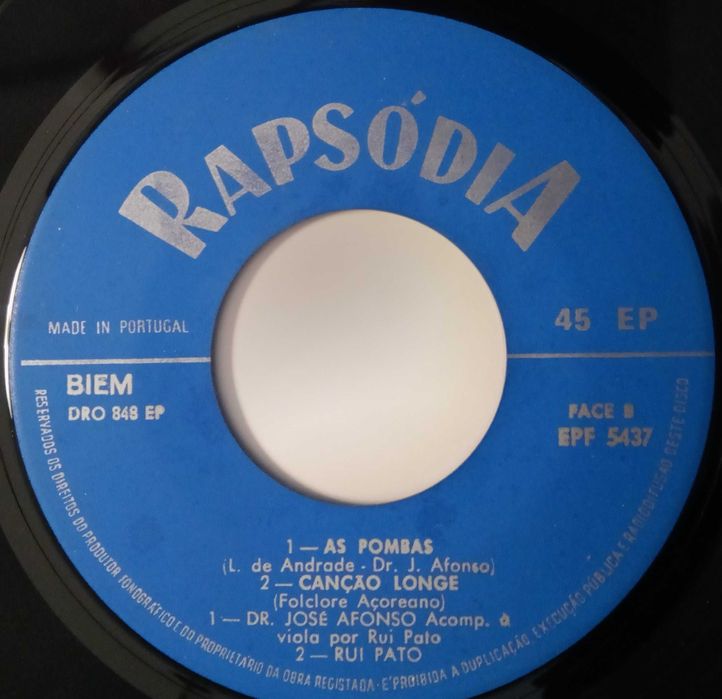 José Afonso	- - - - -		Baladas de Coimbra por Dr. José Afonso	- - -	EP