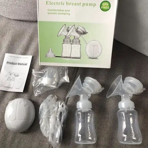 Электрический двойной массажный молокоотсос в комплекте 2бутылочки usb