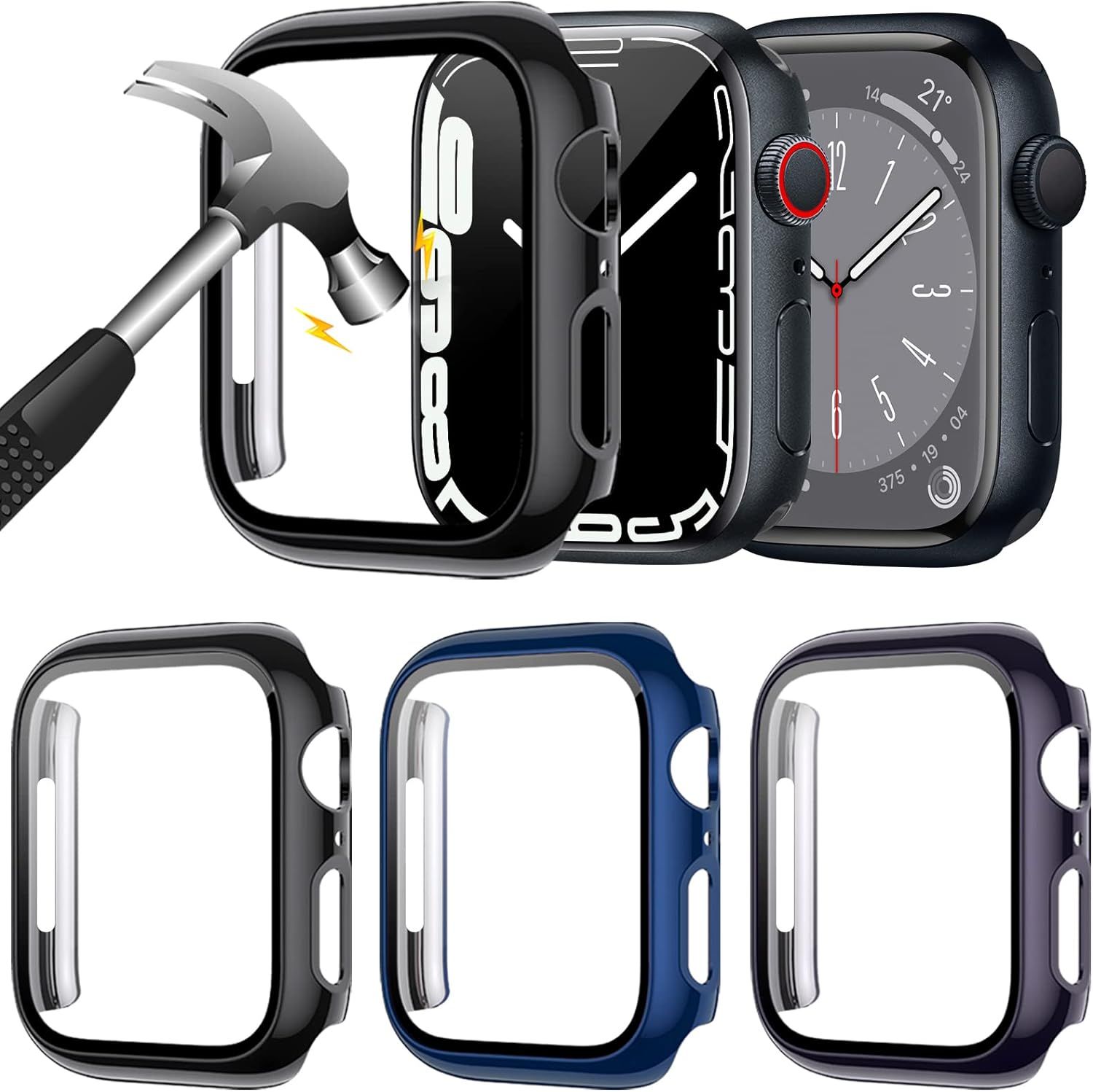 3 Kolory Etui + Szkło 2W1 Do Apple Watch 9/8/7 45Mm Nakładka Obudowa