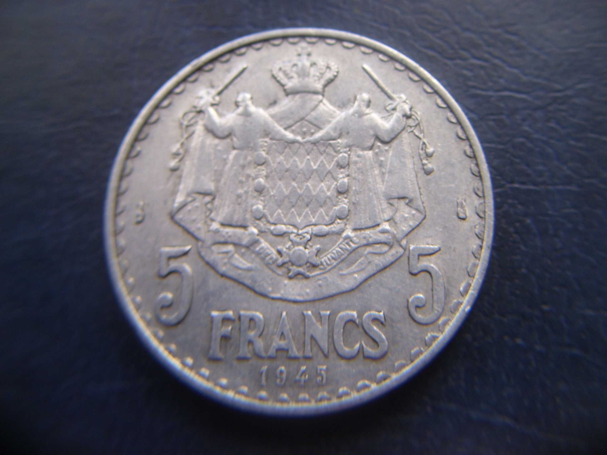 Stare monety 5 frank 1945 Monako