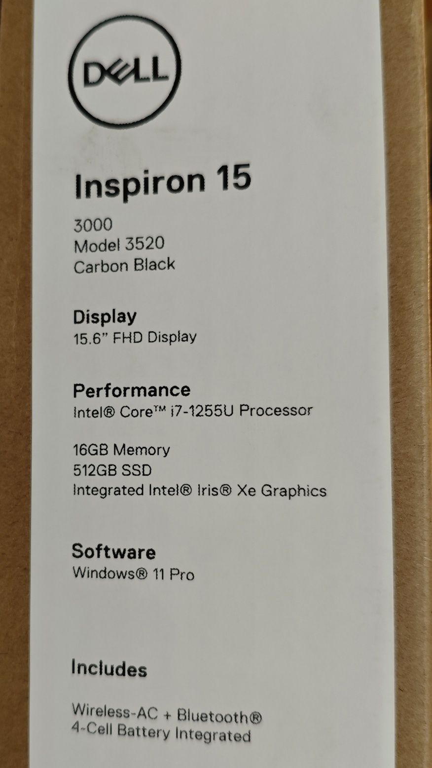 Notebook Portátil Dell Inspiron 15 3520 Inteli7 1255U 15.6" 16GB/512GB