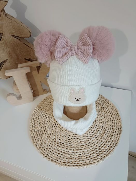 Zimowe zestawy handmade -dziewczynka czapka ,komin