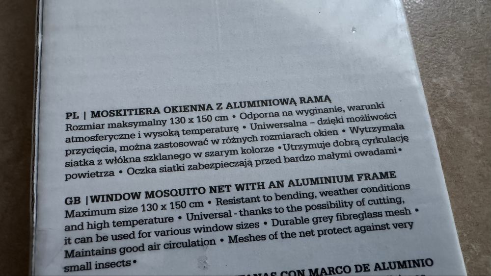 Moskitiera z aluminiową ramą - nowa w folii