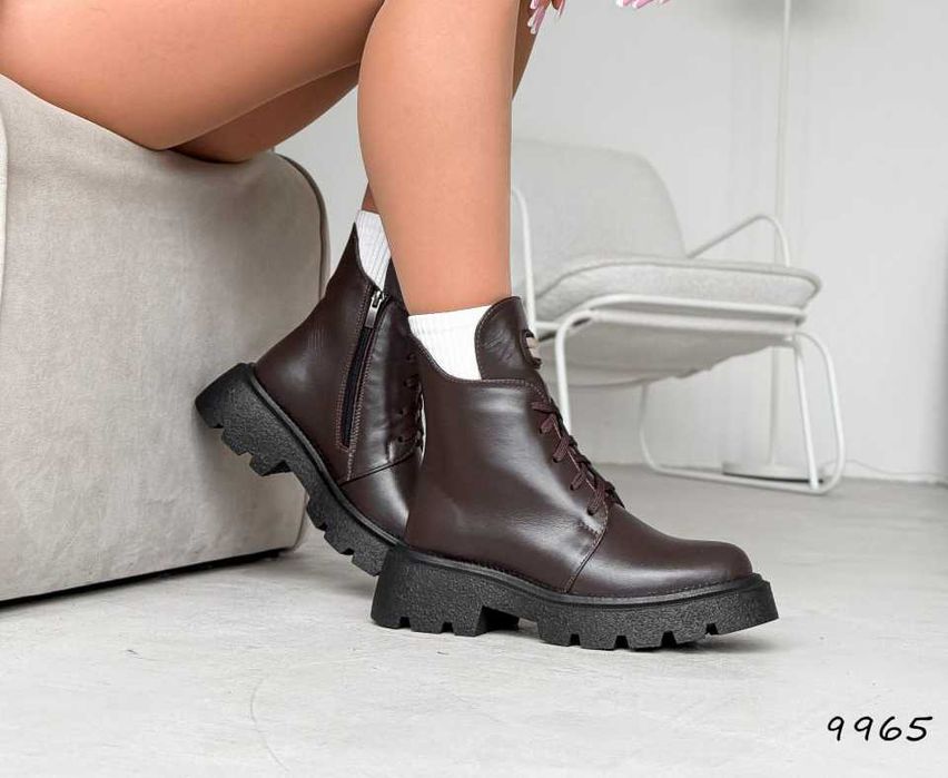 Шкіряні жіночі черевики зимові (36-40) шоколадні Зимові ботінки Взуття