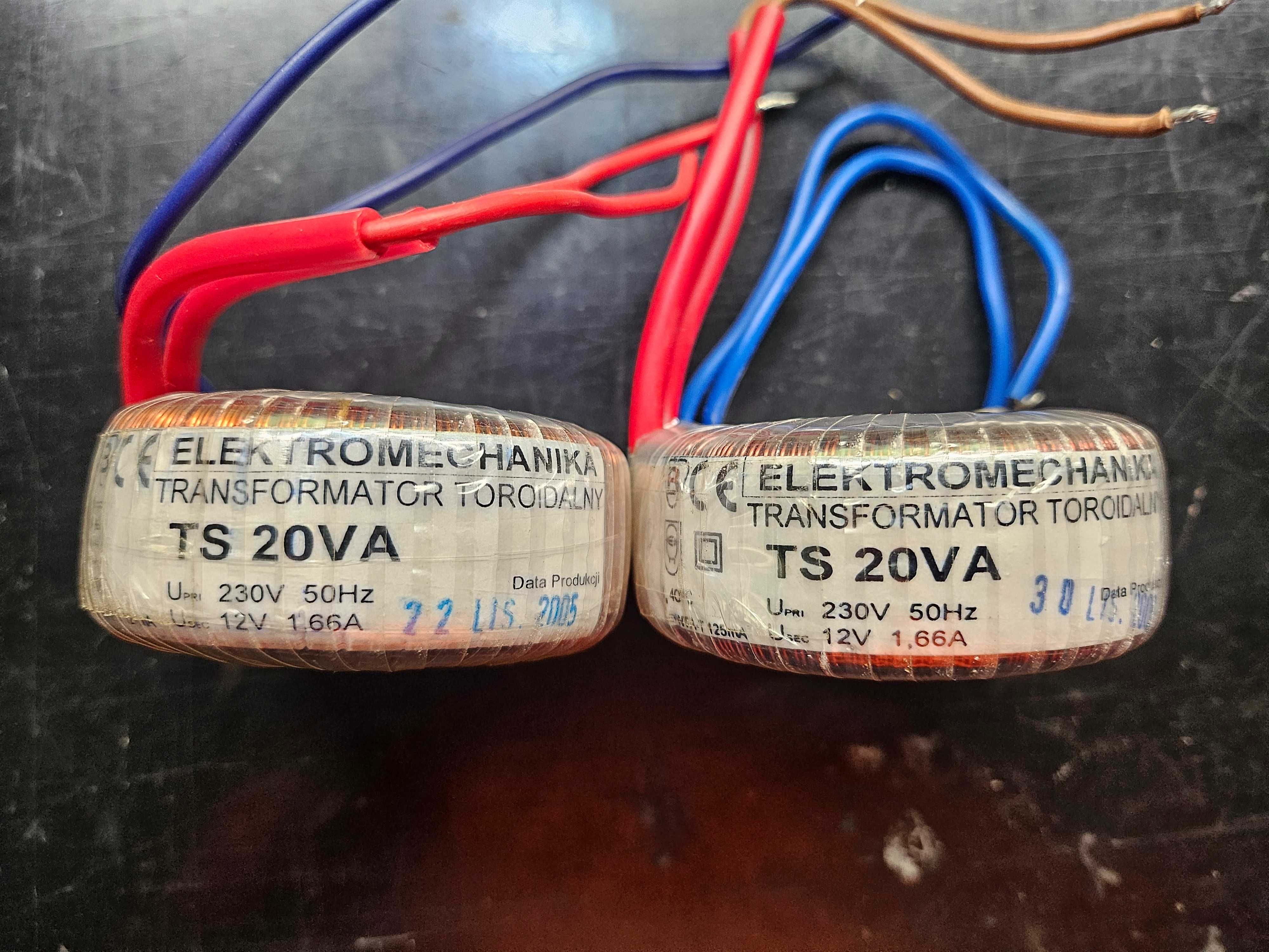 Transformator toroidalny, halogenowy TS 20VA 230/12V - 1,66A 2szt.