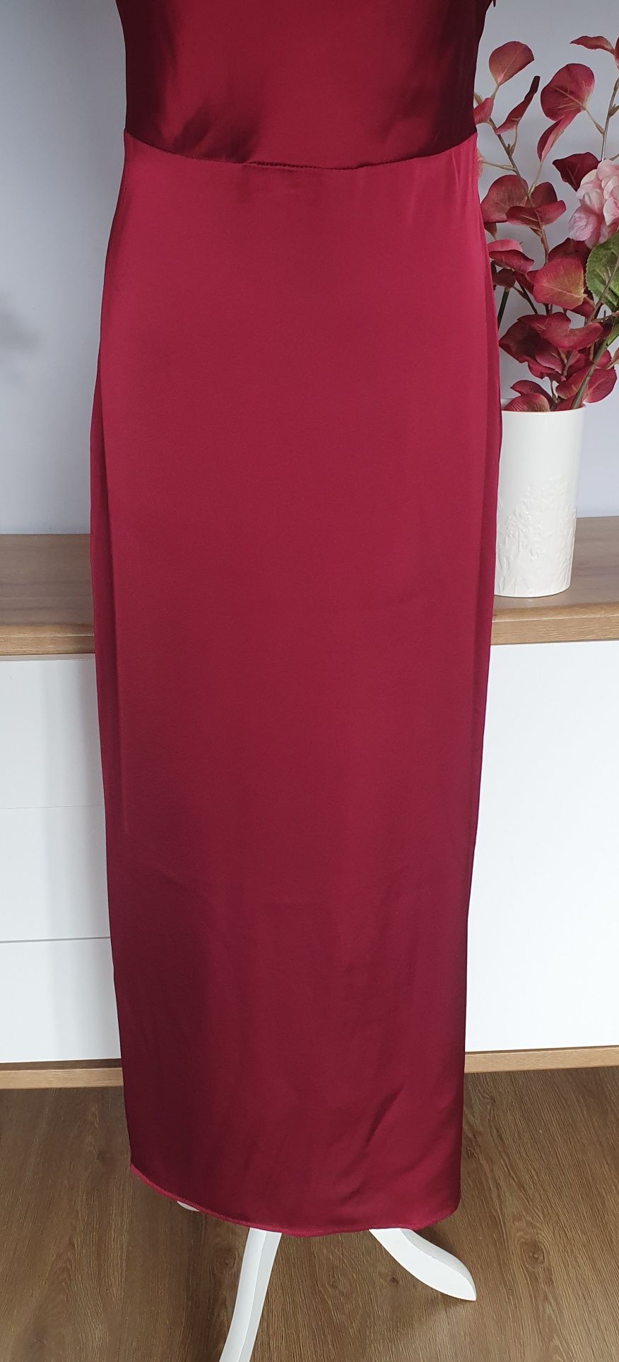 Elegancka prosta dluag bordowa sukienka rozmiar M wesele,bal,impreza