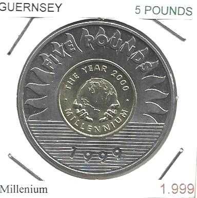 Guernsey - - - 5 Libras - 1991- - - “Milénio” - - - Moeda