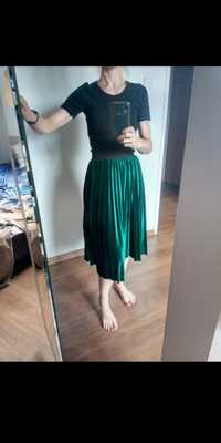 Zielona plisowana spódnica welurowa midi  S