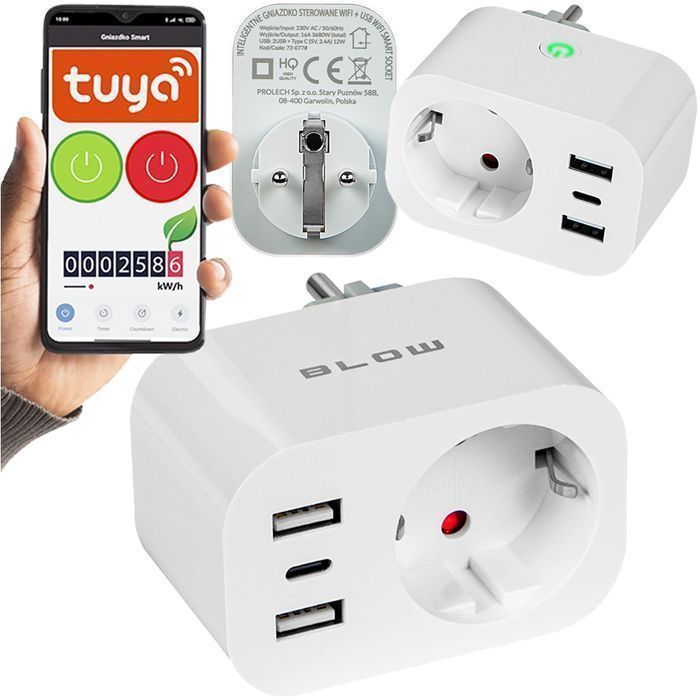 Inteligentne gniazdko sterowane WiFi TUYA USB + 2x USB-C 72-077#