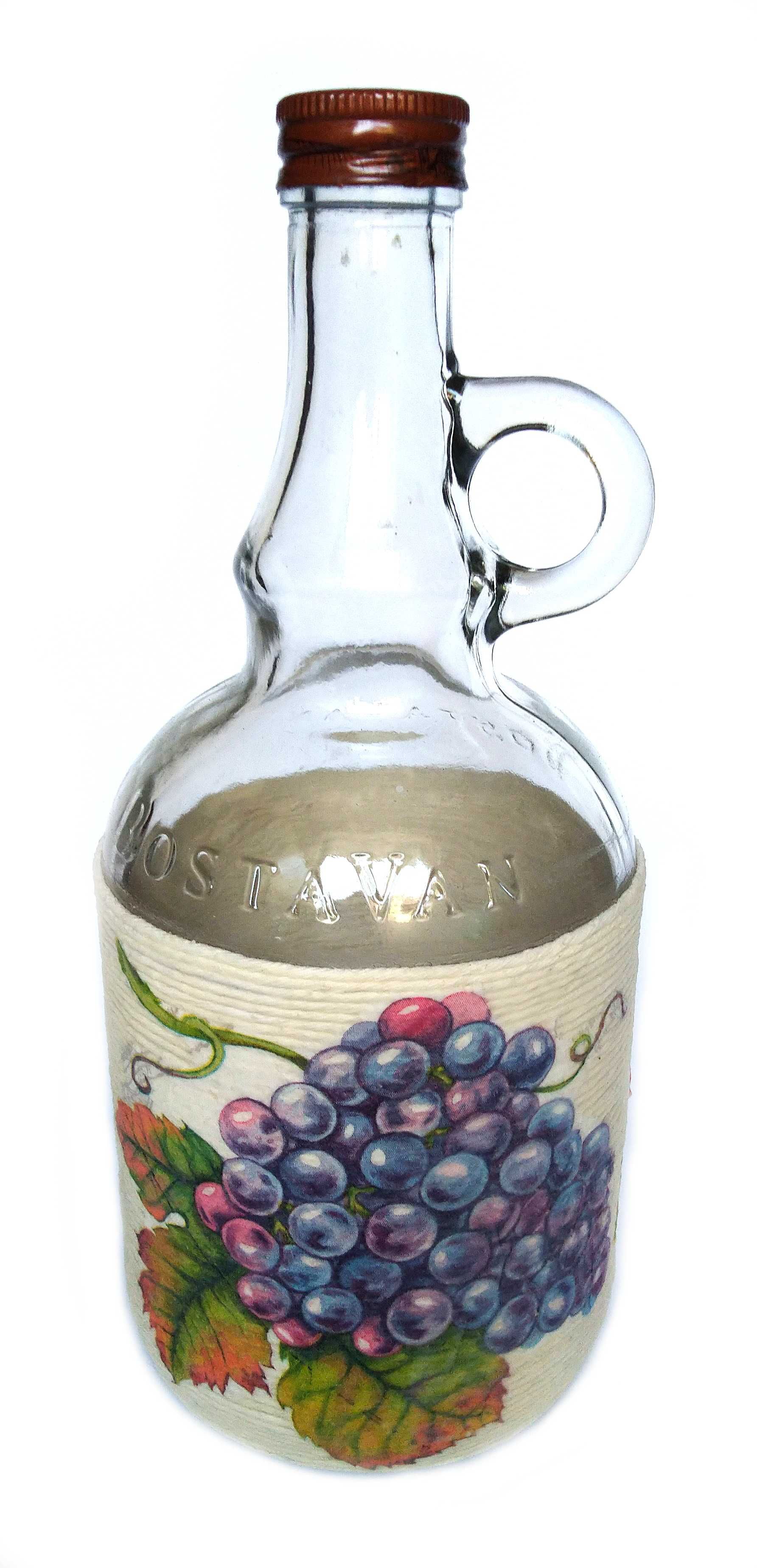 Butelka ozdobna na wino napoje karafka decoupage ciemne winogrona